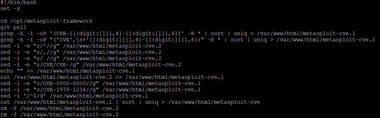 Example of a bash script to extract CVEs from Metasploit modules